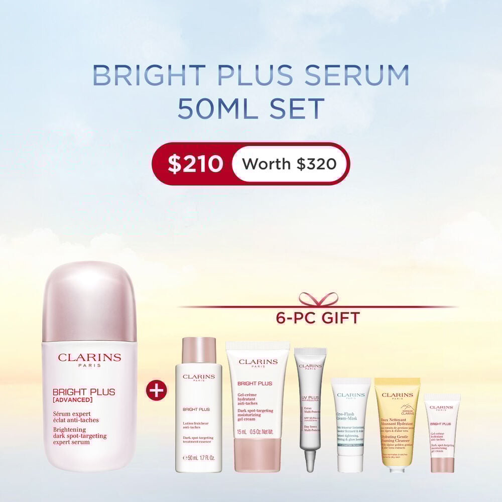 Packshot of Clarins Brightening Vitamin C-Derived Serum placed beside acerola fruits and a niacinamide molecule.