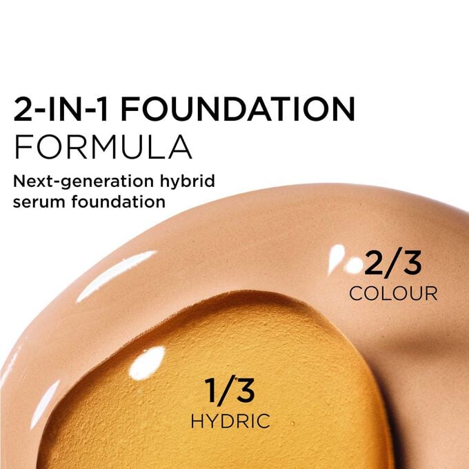 Focus on the mix of two textures: serum and foundation in Clarins' serum foundation powered formula for next-gen coverage
