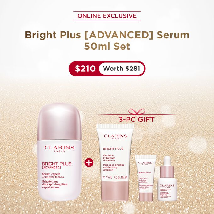 Packshot of Clarins Brightening Vitamin C-Derived Serum placed beside acerola fruits and a niacinamide molecule.