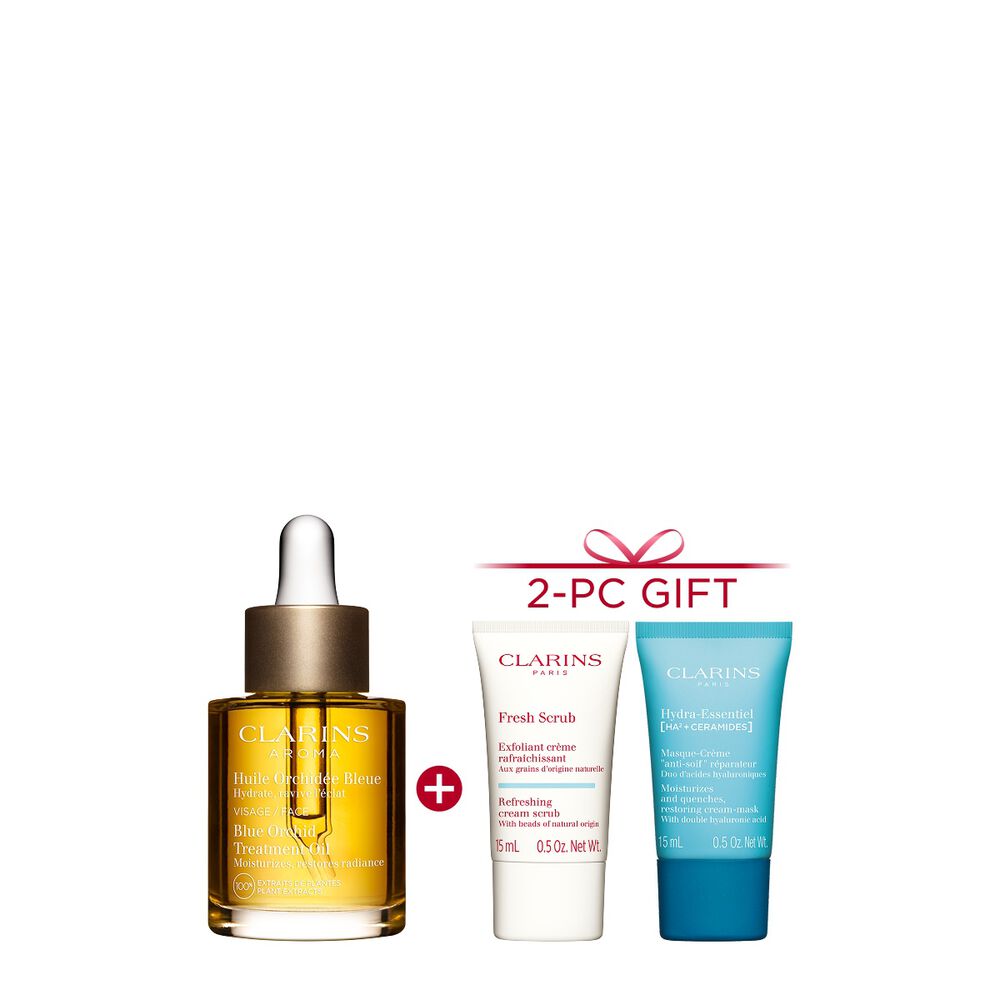 Blue Orchid Treatment Oil 200ml packshot with ingredient