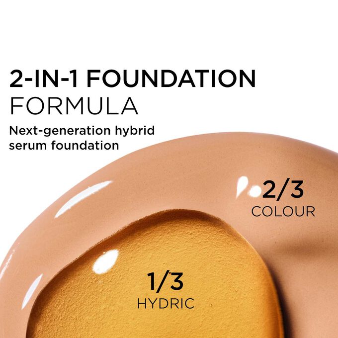 Focus on the mix of two textures: serum and foundation in Clarins' serum foundation powered formula for next-gen coverage
