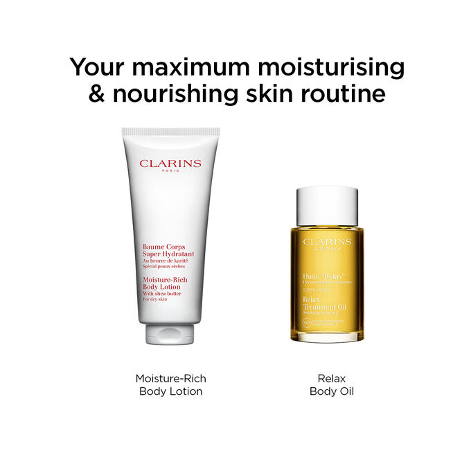 Moisturising and nourishing skin routine with Moisture-Rich Body Lotion and Relax Body Oil