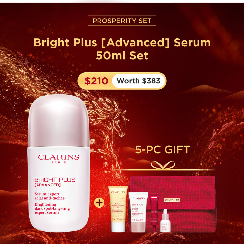 Packshot of Clarins Brightening Vitamin C-Derived Serum placed beside acerola fruits and a niacinamide molecule.