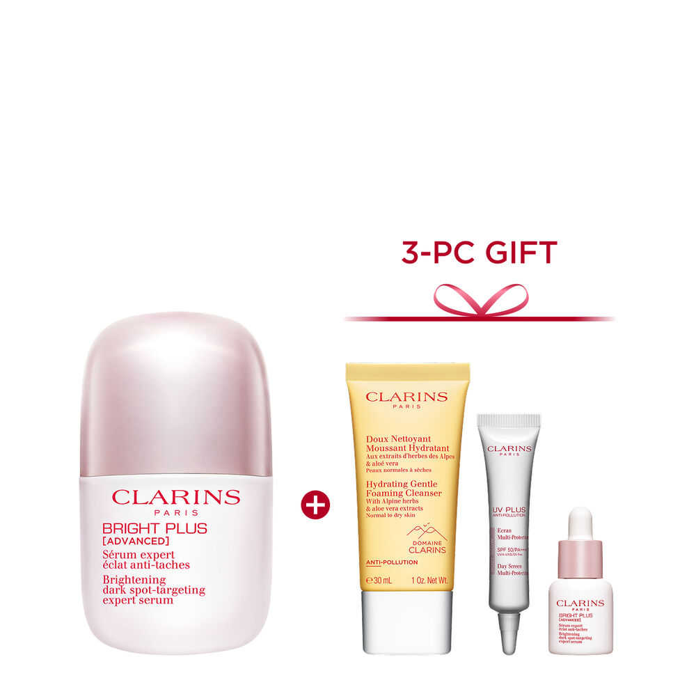 Packshot of Clarinsn anti-blemish niacinamide serum placed next to acerola fruits and a niacinamide molecule