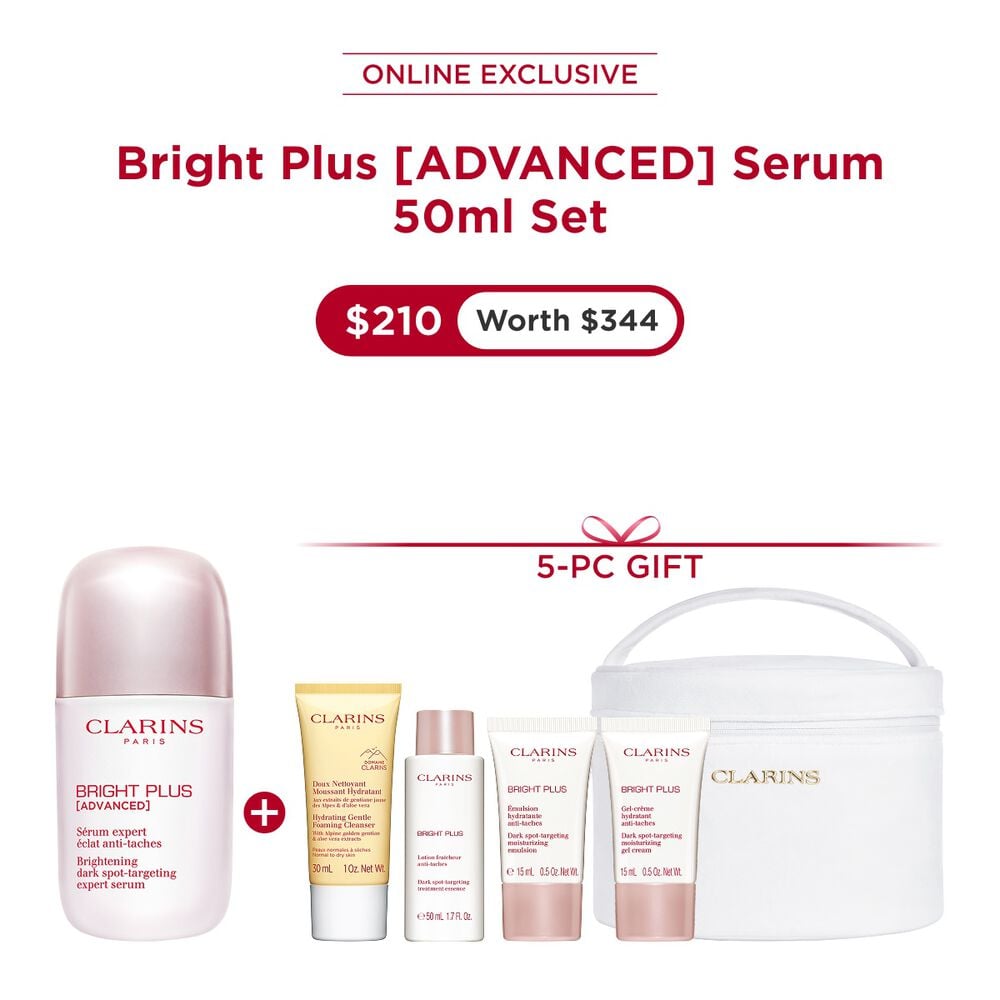 Packshot of Clarins Brightening Vitamin C-Derived Serum placed beside acerola fruits and a niacinamide molecule.