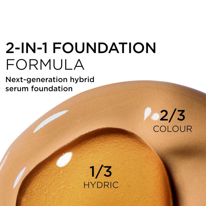 Focus on the mix of two textures: serum and foundation in Clarins' serum foundation powered formula for next-gen coverage