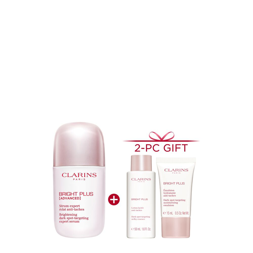 Packshot of Clarins Brightening Vitamin C-Derived Serum placed beside acerola fruits and a niacinamide molecule.