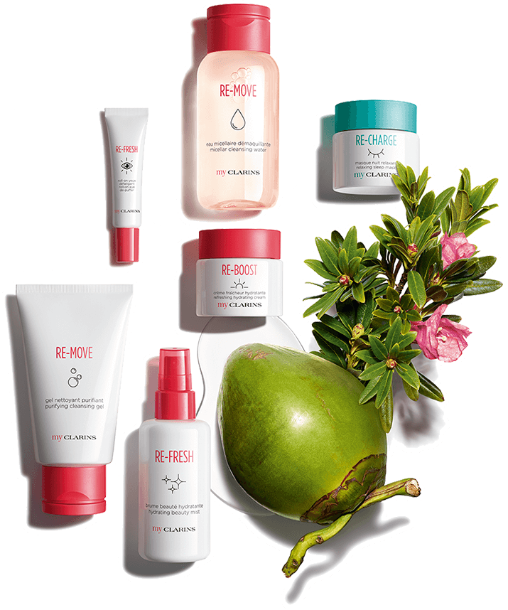 The line's 11 products surrounded by ingredients
