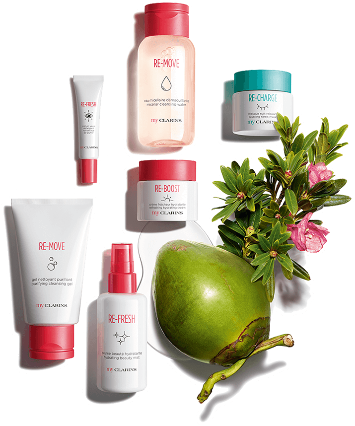 The line's 11 products surrounded by ingredients