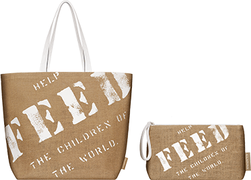Limited edition pouch or bag under partnership or Clarins and FEED